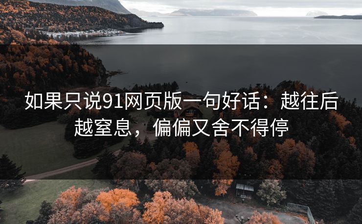 如果只说91网页版一句好话：越往后越窒息，偏偏又舍不得停