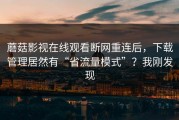 蘑菇影视在线观看断网重连后，下载管理居然有“省流量模式”？我刚发现