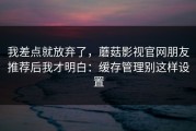 我差点就放弃了，蘑菇影视官网朋友推荐后我才明白：缓存管理别这样设置