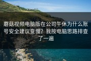 蘑菇视频电脑版在公司午休为什么账号安全建议变慢？我按电脑思路排查了一遍