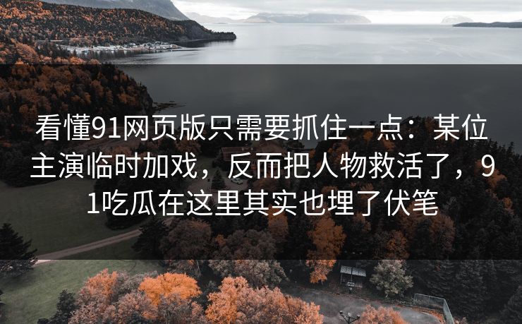 看懂91网页版只需要抓住一点：某位主演临时加戏，反而把人物救活了，91吃瓜在这里其实也埋了伏笔