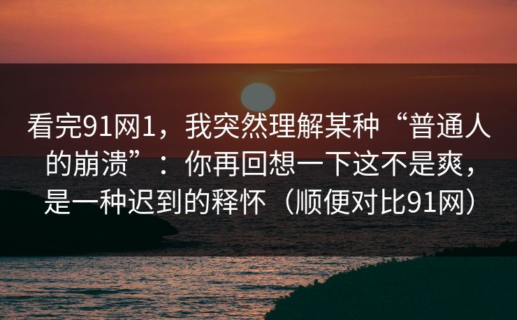 看完91网1，我突然理解某种“普通人的崩溃”：你再回想一下这不是爽，是一种迟到的释怀（顺便对比91网）